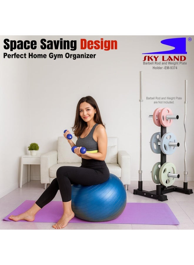 سكاي لاند حامل أثقال أولمبي، حامل تخزين 2 في 1 مع 4 حوامل عمودية للباربل و6 أوتاد للأثقال، يتحمل حتى 300 كجم، معدات رياضية منزلية، فولاذ شديد التحمل، EM-9374 - Image 2